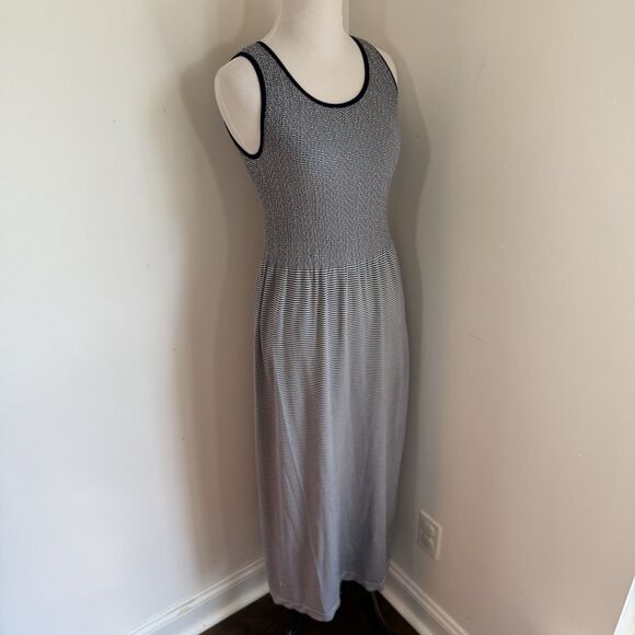 Lark & Grey Maxi Dress S Pullover Sleeveless Smocked Black Stripe Tank Stretchy - Picture 2 of 9
